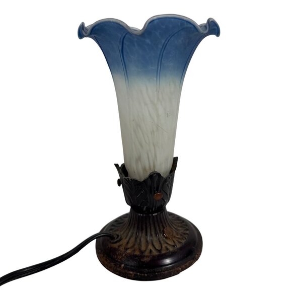 Blue Single Lily Tulip Gone With The Wind Frosted Lamp Desk Lamp 8.25" FLAW - Picture 6 of 11